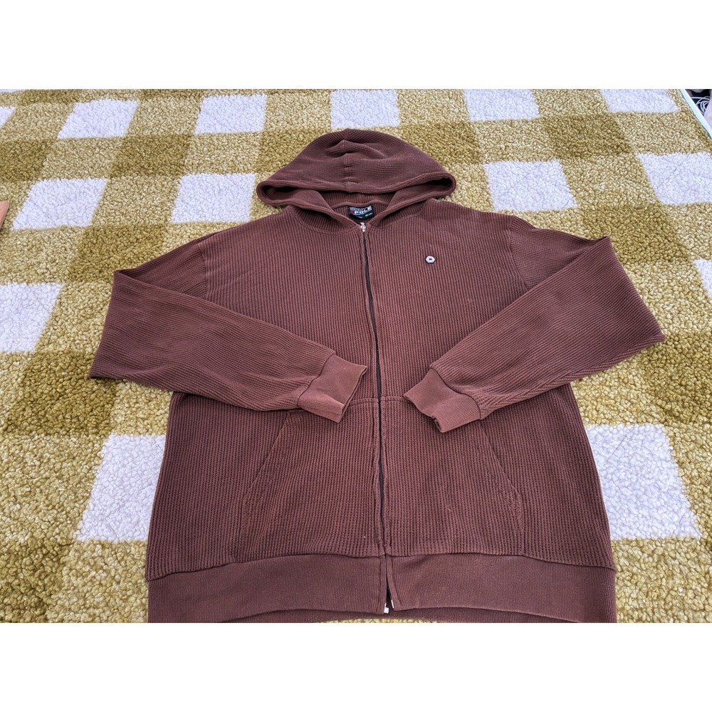 Southpole Mens XL Brown Waffle Knit Zip Up Hoodie Thermal Sweatshirt Y2K 0445